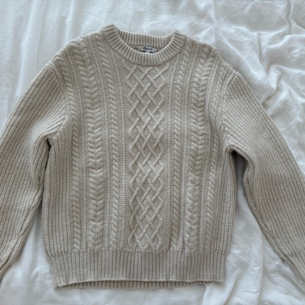 Madewell Cream Crew Neck Cable Knit Sweater